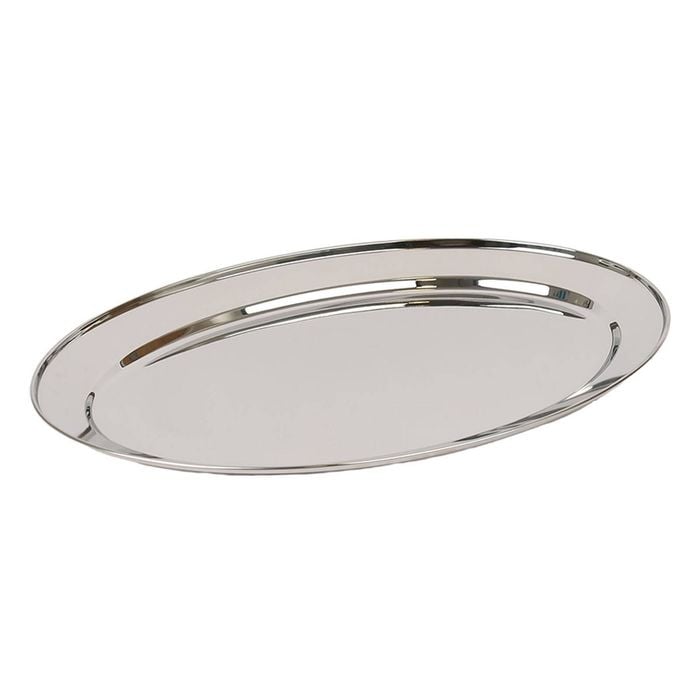 Argon Tableware Oval Serving Platter - 50 x 35cm - Stainless Steel Dinner Tray Oval Plate Small Appetizer Serving Dishes