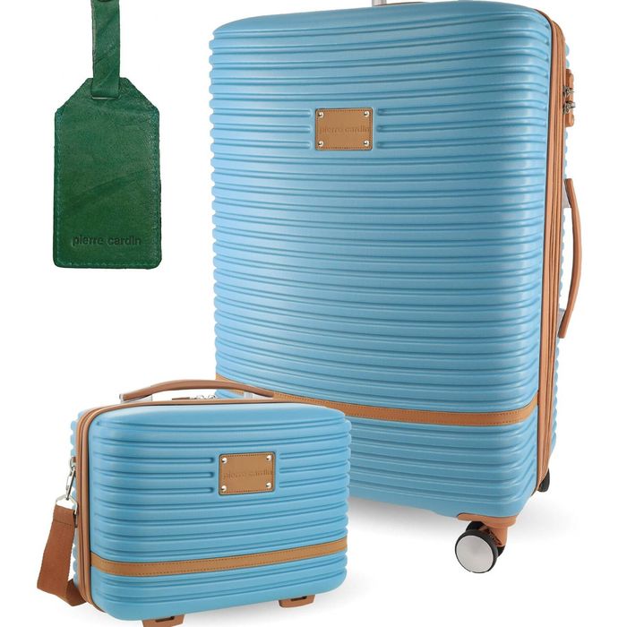 Pierre Cardin Large Hard-Shell Suitcase & Mini Beauty Case Set w/ Tag Blue