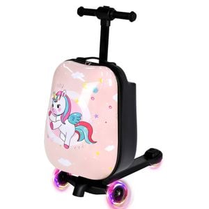 Ufurniture 2 in 1 Suitcase Scooter Foldable Ride-on Luggage with Adjustable Height Handle rideable Suitcase Pink