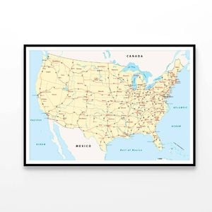 US Interstate Highway Map  Print 100% Australian Made 90x60cm  (Poster)