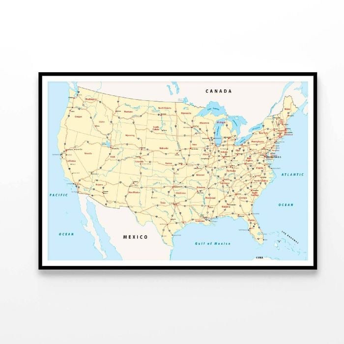 US Interstate Highway Map  Print 100% Australian Made 90x60cm  (Poster)