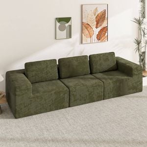 Advwin 265cm 3 Seater Sofa Chenille Compressed Sofa Modular Modular Foam Couch No Assembly Green