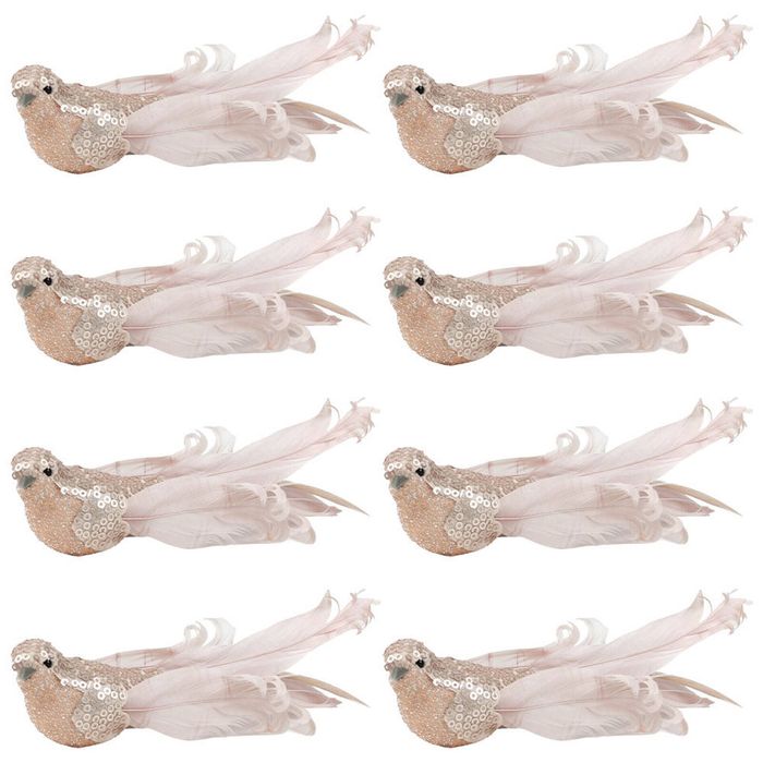8PK Urban Elegant Bird Feather Clip Christmas Decoration 16cm Pink/Gold