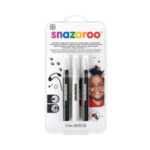 3pc Snazaroo Face/Body Paint Brush Pen Art/Craft Black & White Themed Kit 2ml