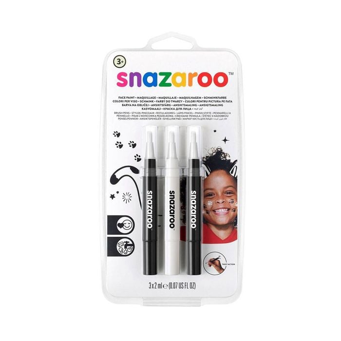 3pc Snazaroo Face/Body Paint Brush Pen Art/Craft Black & White Themed Kit 2ml