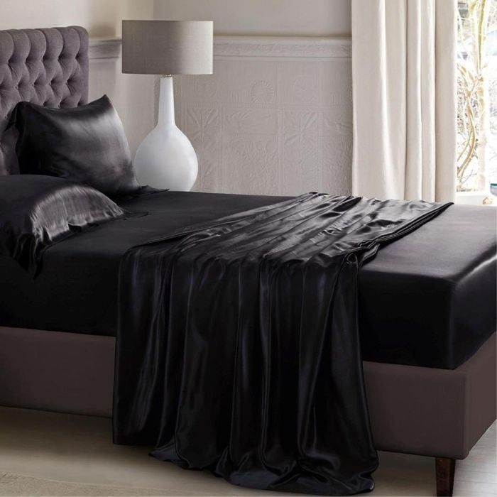 Luxor King Single Black 1000TC Silk Silky Feel Satin Sheet Set