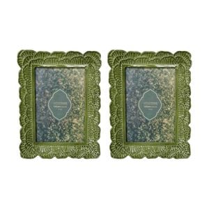 2x Urban Products Lotus Green Decorative Scalloped Photo Frame 4x6inch