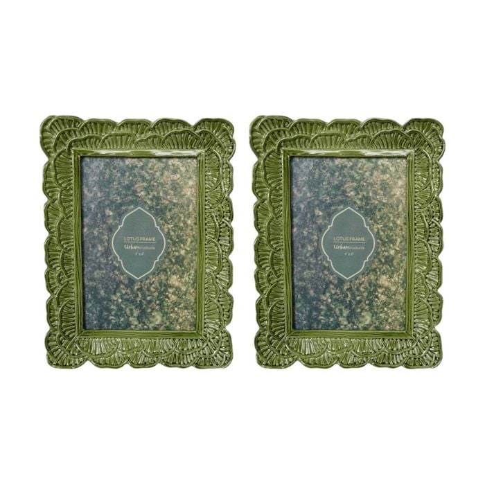 2x Urban Products Lotus Green Decorative Scalloped Photo Frame 4x6inch