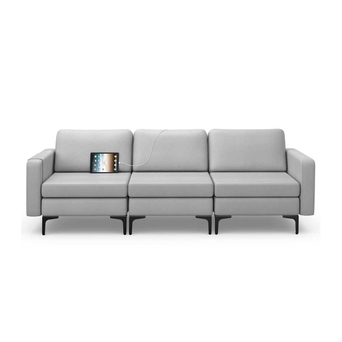 Costway 3-seat Sofa Bed Fabric Lounge Sofa Upholstered Couch