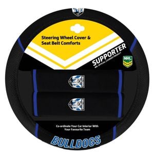 Canterbury Bulldogs Official Nrl Steering Wheel Cover And Seat Belt Cover Set