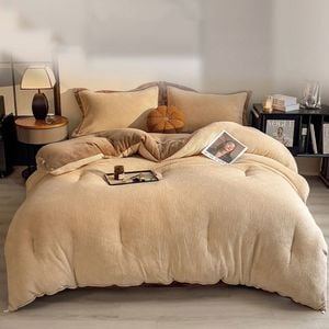 CottonMore Thick Winter Warm Quilt Reversible Jacquard Milk Velvet Comforter 200x230cm - Beige