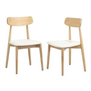 Oikiture 2x Dining Chairs Kitchen Chair PU Leather Solid Wood Cafe Lounge Beige
