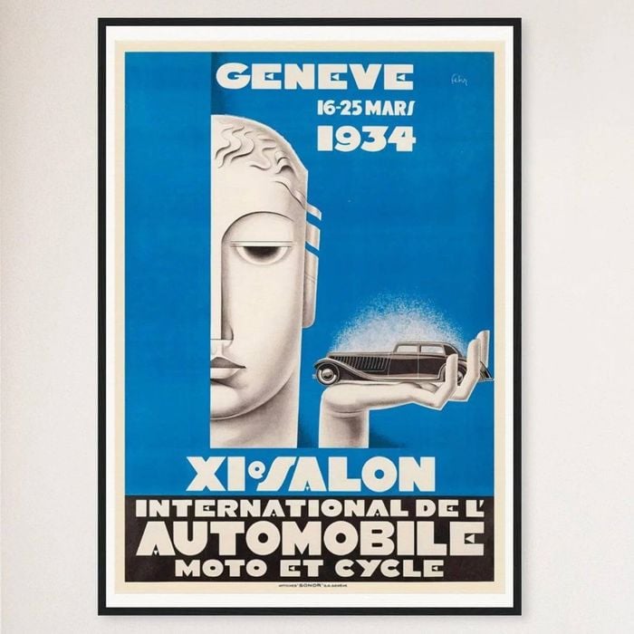 Galrie Vintage 1934 Switzerland XI International Motor Show Geneva Advertising Poster, Black Frame, 50 x 70cm (20 x 28inch)