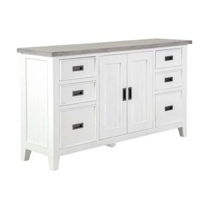 Ashton Buffet Sideboard In Brushed White With Grey Timber Top