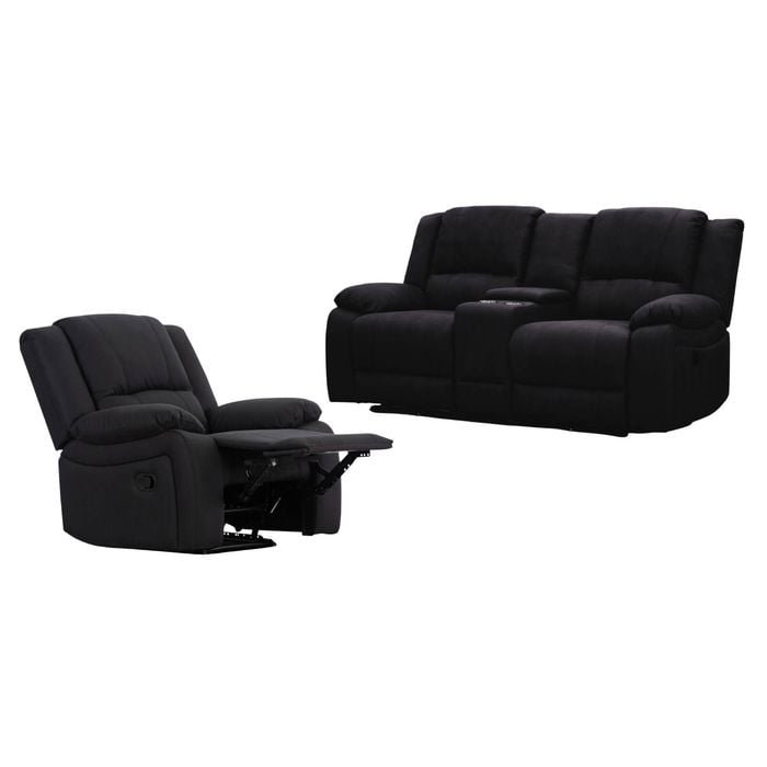 Anderson 1+2 Seater Fabric Electric Recliner Sofa Lounge Chair Set Onyx Black