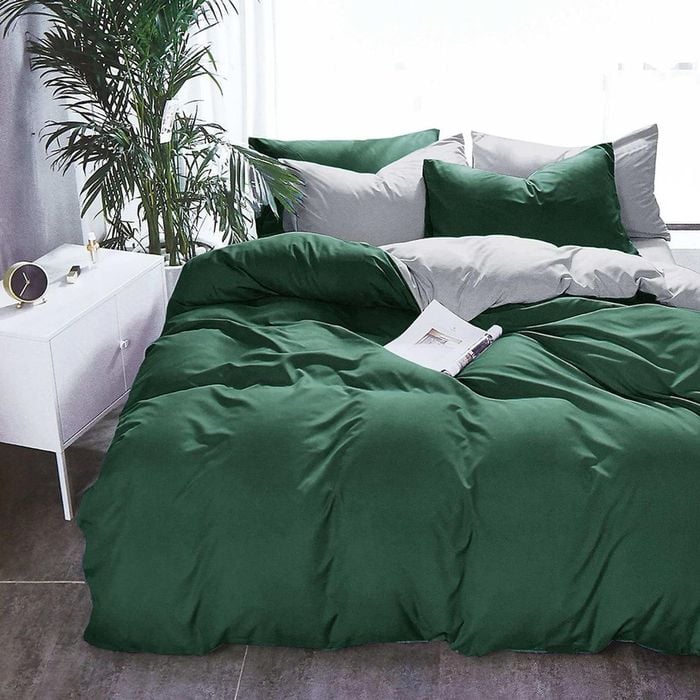 Fabric Fantastic 1000tc Reversible Queen Size Green And Grey Quilt/duvet Cover Set