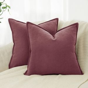Gioia Casa Twin-Pack Linen Cushion Covers - Linen-Cotton Blend with Hidden Zipper Design - Burgundy, 45cm × 45cm