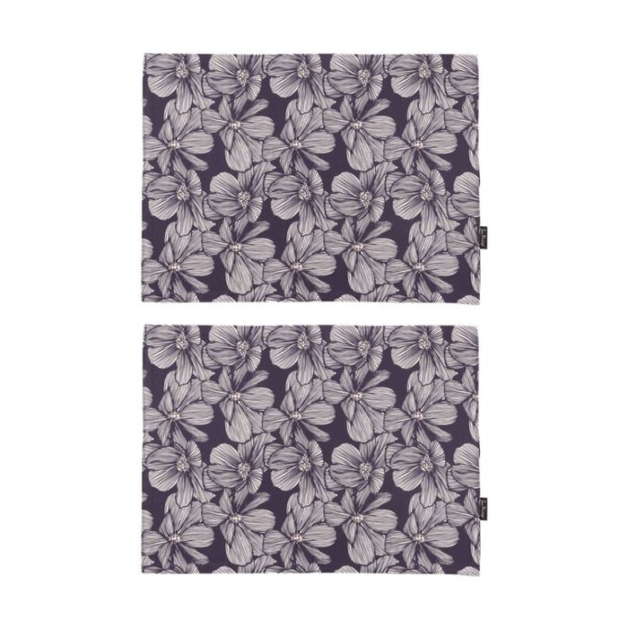 2x 4pc Bas Phillips Printed Linen Looks Placemat Set Blue Flowers 33x45cm