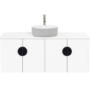 CIBO 1200mm White Mornington Wall Hung Bathroom Vanity with Light Grey / White Basin and Black Handles