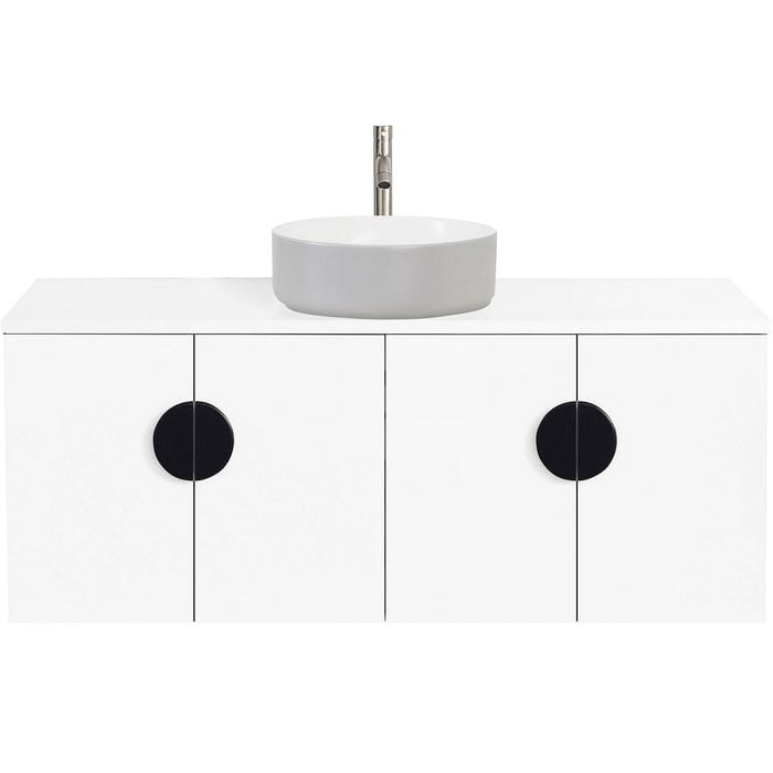 CIBO 1200mm White Mornington Wall Hung Bathroom Vanity with Light Grey / White Basin and Black Handles
