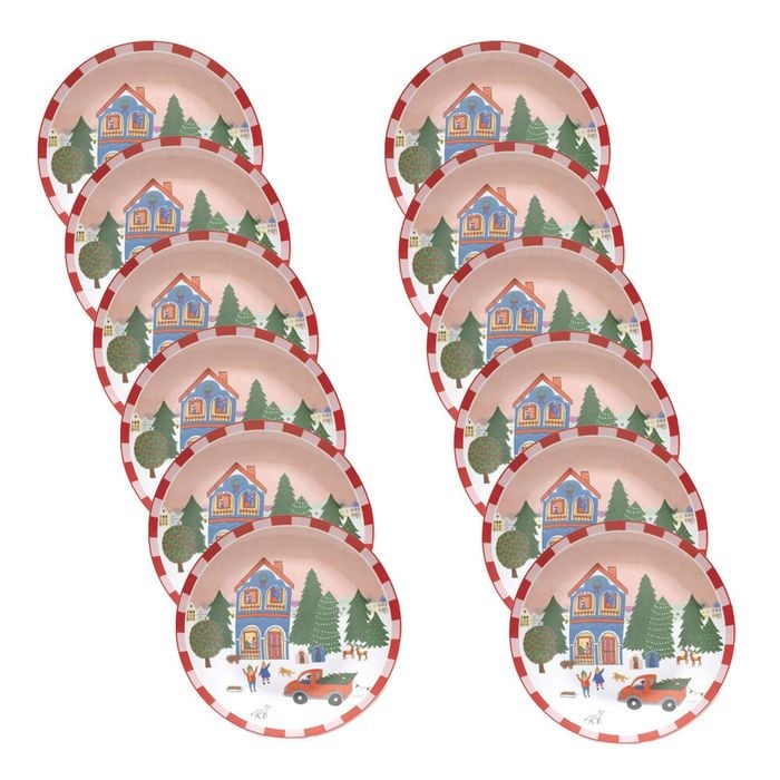 12PK Porto Porcelain Night Before Christmas Dinner Plate Red Truck