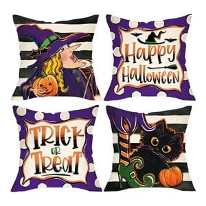 Catzon 4 Pcs Scary Throw Pillow Covers Linen Cushion Case for Decor 40X40cm