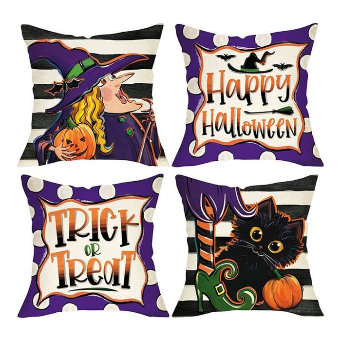 Catzon 4 Pcs Scary Throw Pillow Covers Linen Cushion Case for Decor 40X40cm