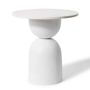 E Style Jax 51cm Marble/Iron Side Table Round - White