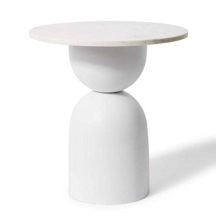 E Style Jax 51cm Marble/Iron Side Table Round - White