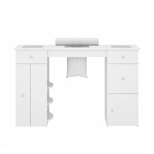 Ufurniture Manicure Table Acetone Resistant  Nail Desk with Dust Collector Glass Tabletop White
