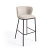 Ciselia stool in beige chenille and black steel, height 75 cm