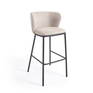 Ciselia stool in beige chenille and black steel, height 75 cm