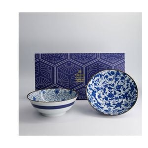2pc Tokyo Design Porcelain Serving Bowls Floral Blue Gift Boxed For Salad 19cm