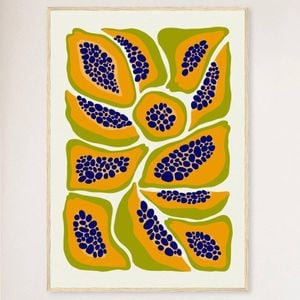 Galrie Vibrant Papaya Print Abstract Kitchen Wall Art Fruit Collection Decor, Wood Frame, A0 84 x 119cm (33 x 47inch)