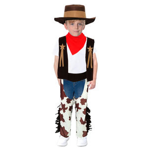 Kids Wild West Cowboy Costume Hat Vest Chaps Neckerchief Belt Dress-Up 110-130cm 6-9yrs