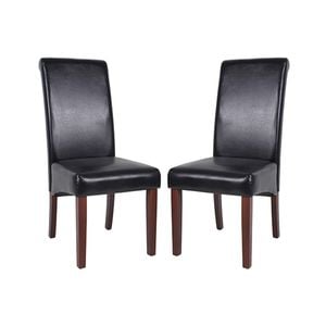 2x Wooden Frame Black PU Leather Dining Chairs with Solid Pine Legs