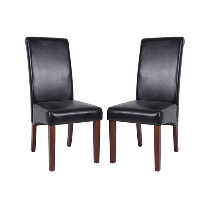 2x Wooden Frame Black PU Leather Dining Chairs with Solid Pine Legs