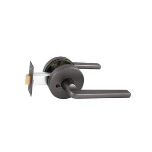 Schlage Graphite Medio Plus Series Alba Privacy Lever Set with QuickFix
