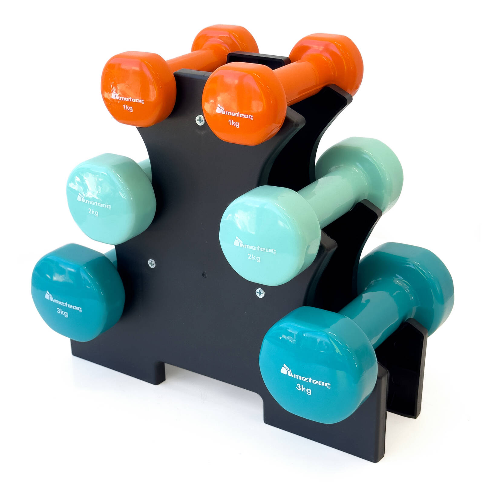 METEOR 1kg-2kg-3kg Dumbbell Set with Storage Rack Bunnings Australia