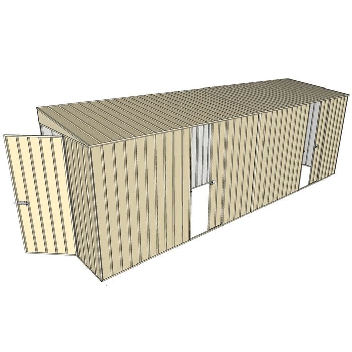 Build-a-Shed 1.5 x 6 x 2m Dual Sliding Side Door Skillion Shed - Cream