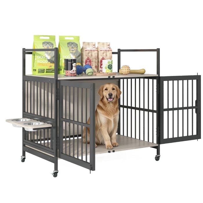 Advwin Dog Crate Furniture Heavy Duty Dog Kennel With 2 Bowls