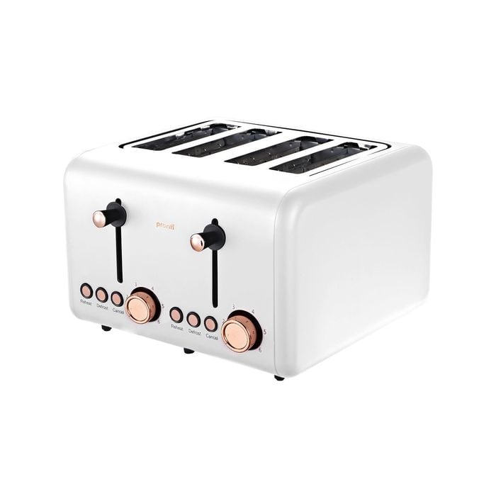Pronti 4 Slice Stainless Steel Toaster Rose Trim Collection White