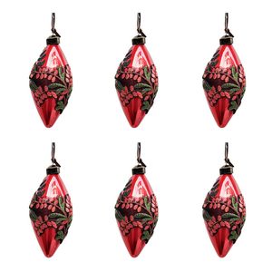 6PK Urban Foliage Applique Hanging Christmas Decoration 8cm Red Assorted