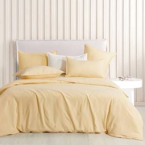 CleverPolly Vintage Washed Microfibre Quilt Cover Set - Butter - Super King