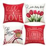 Catzon 4 Pcs Tulips Bicycle Pillow Covers Spring Decorative Cushion Cases-Red