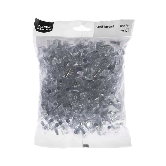 Taskmaster 5mm Pin Clear Plastic Shelf Support - 200 Pack