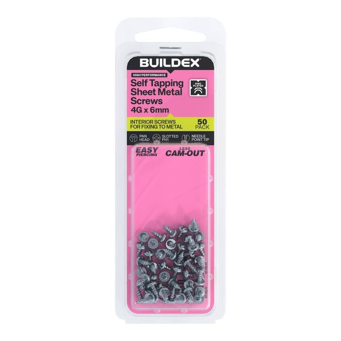 Buildex 4G x 6mm Zinc Plated Self Tapping Sheet Metal Screws - 50 Pack