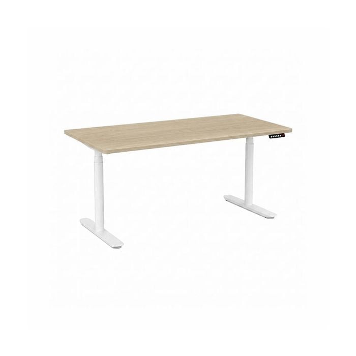 Olg Agile Motion Plus Round Leg White Frame Nordic Maple Top With Cable Management Scallop Height Adjustable De L1800mm X W750mm