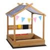 Keezi 146cm Wooden Sandpit With Canopy & Water Basin