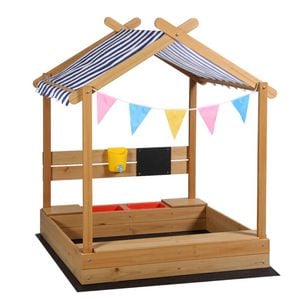 Keezi 146cm Wooden Sandpit With Canopy & Water Basin